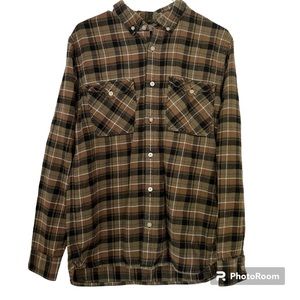 Everlane Brushed Flannel Button Down Shirt Green Plaid Mens Size M Long Sleeve